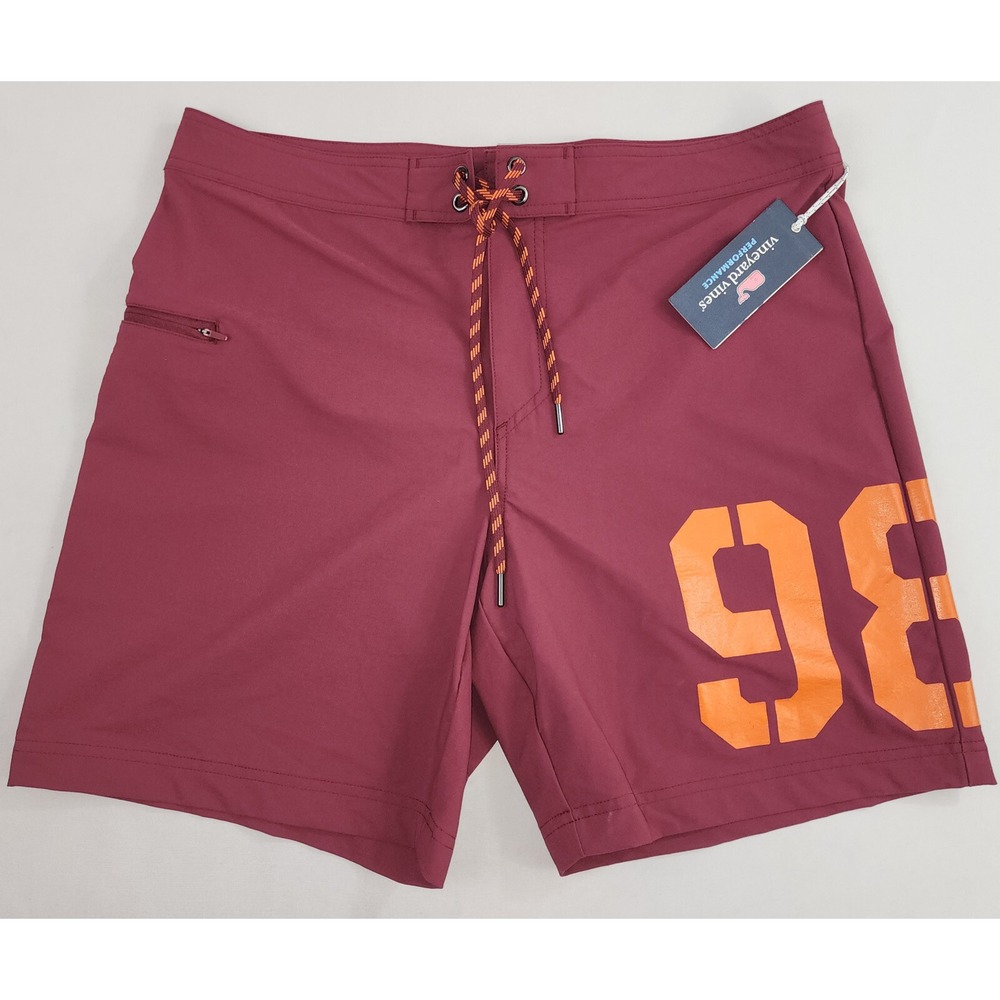 Vineyard Vines Mens Performance 98 Swim Trunks Crimson Red W 32 Boardshorts
